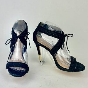 Title: Pour La Victoire Black Lace-Up Stiletto Heels - Size 8